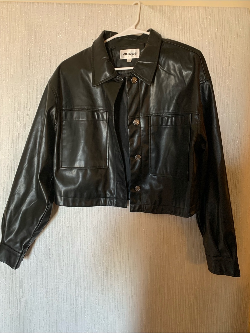 Vigoss Black Faux Leather Boxy Crop Jacket